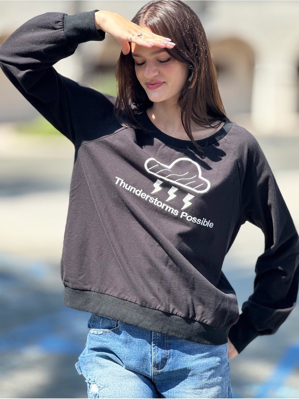 Black 'Thunderstorms Possible' Graphic Sweatshirt - Women's 98.00